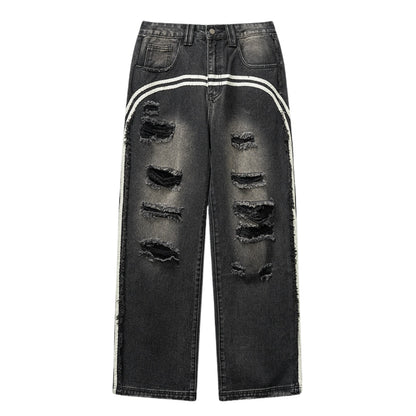 Washed Damage Wide-leg Denim Jeans WN6371