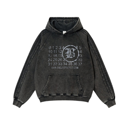 Oversize Letter Print Washed Hoodie WN7910