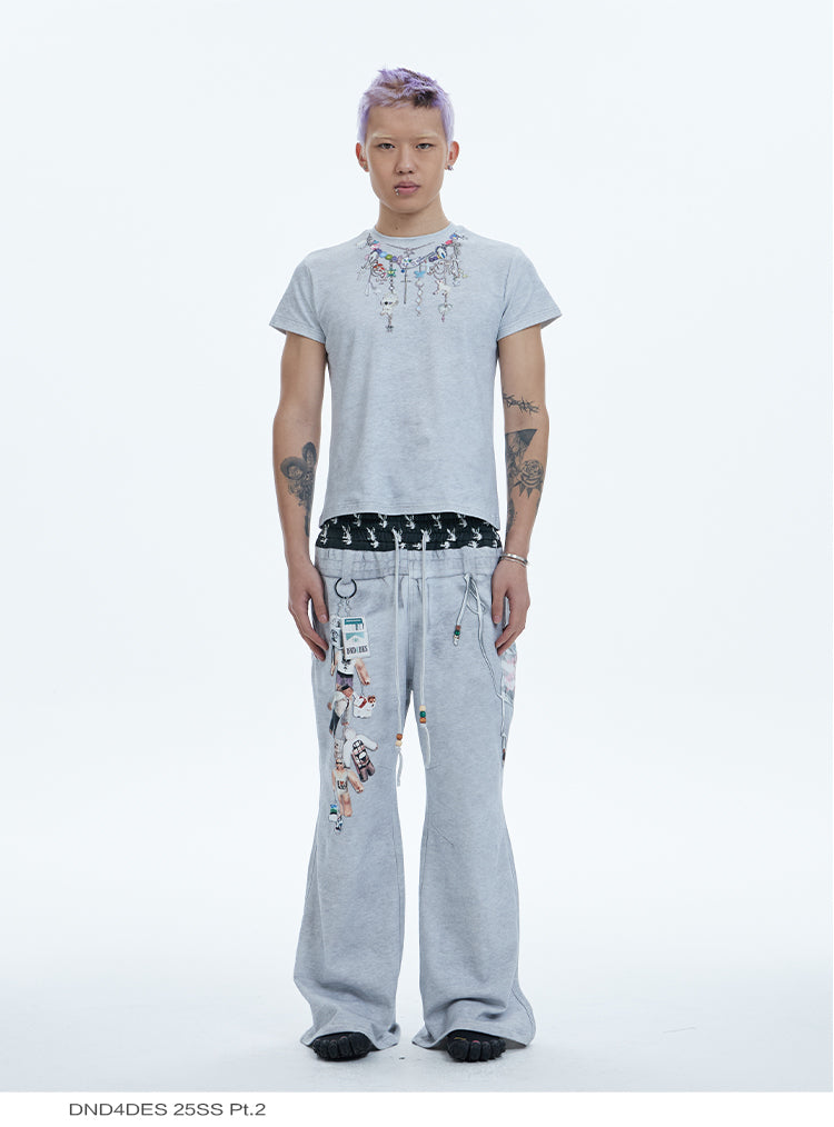 Cartoon Chain Print Stretch Short Sleeve T-Shirt WN17077