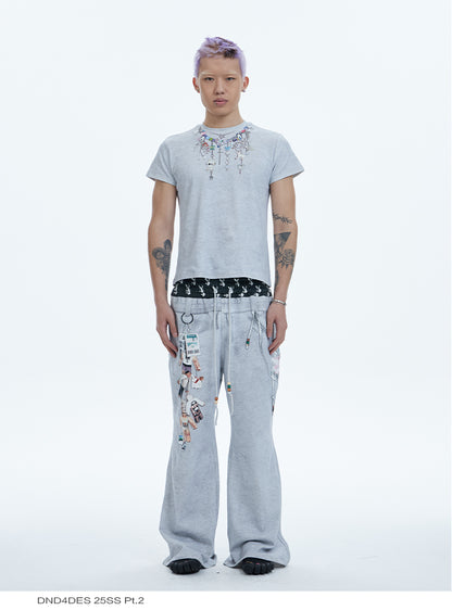 Cartoon Chain Print Stretch Short Sleeve T-Shirt WN17077