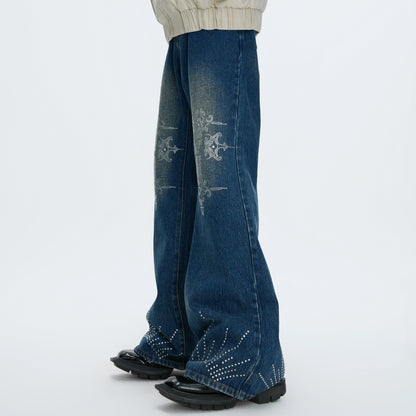 Wash Rhinestone Flare Denim Jeans WN22607