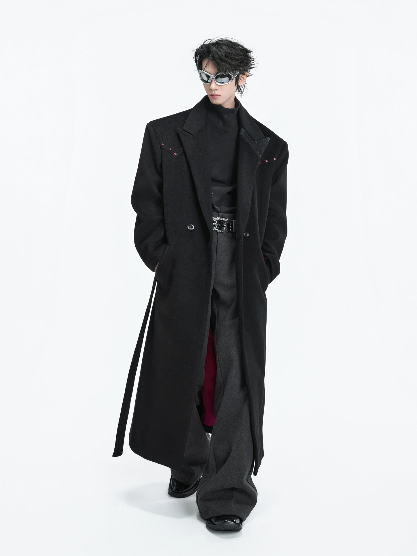 Shoulder-Pad Wool Long Coat WN22595