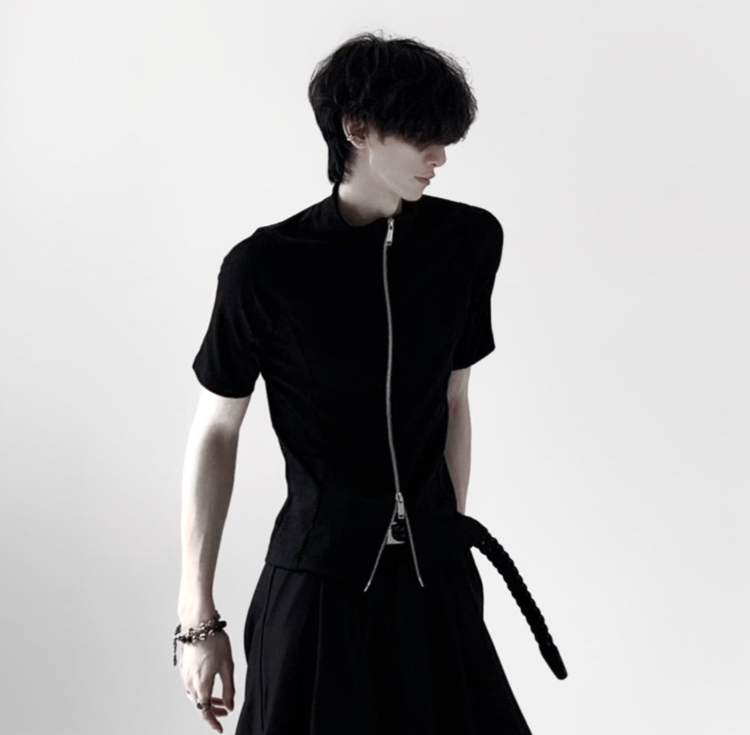 Plain Zip-Up Short Sleeve Shirt WN20341