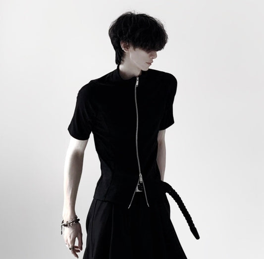 Plain Zip-Up Short Sleeve Shirt WN20341