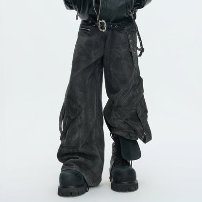 Multi Pocket Wide Leg Denim Jeans WN22630