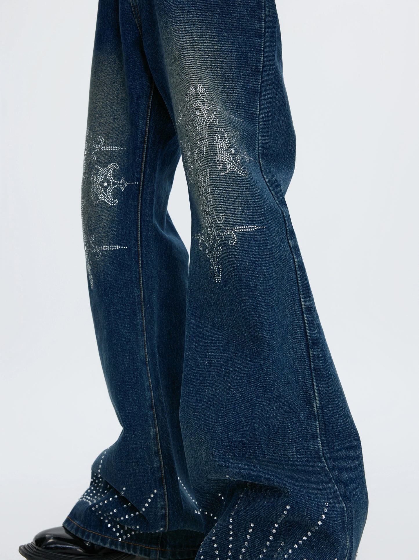 Wash Rhinestone Flare Denim Jeans WN22607
