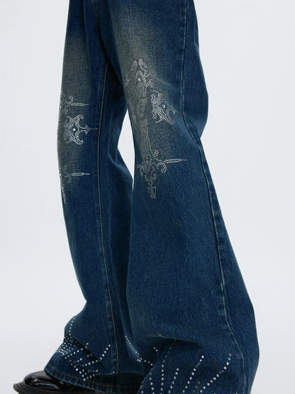 Wash Rhinestone Flare Denim Jeans WN22607