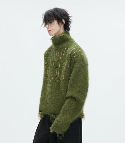 Gem Decor Heavyweight High-Neck Knit Sweater WN22606