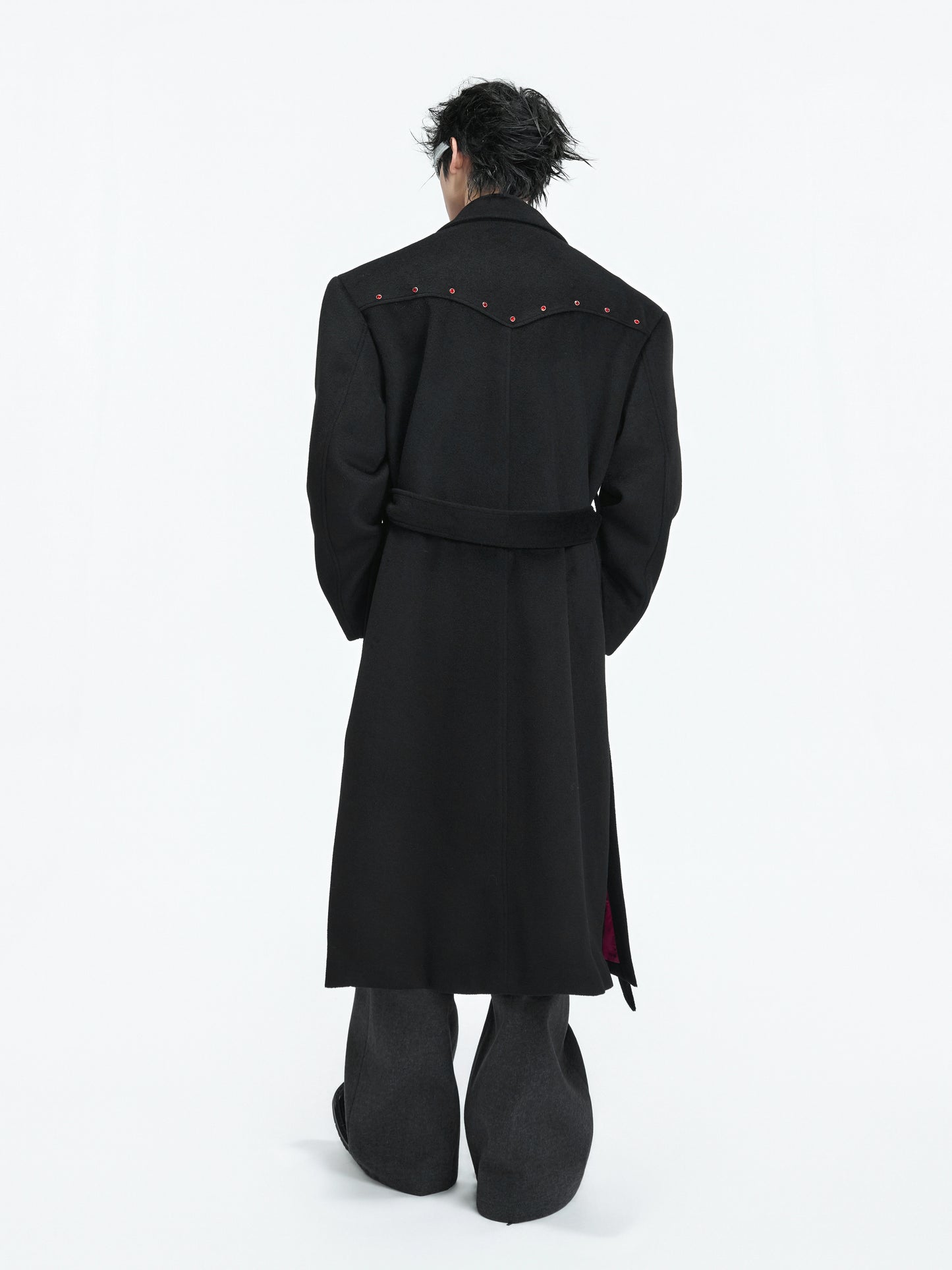 Shoulder-Pad Wool Long Coat WN22595