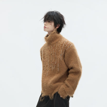 Gem Decor Heavyweight High-Neck Knit Sweater WN22606