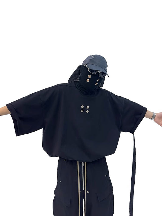 Studs Heavyweight Washed Rolled Hem Oversize Short Sleeve T-Shirt WN16976