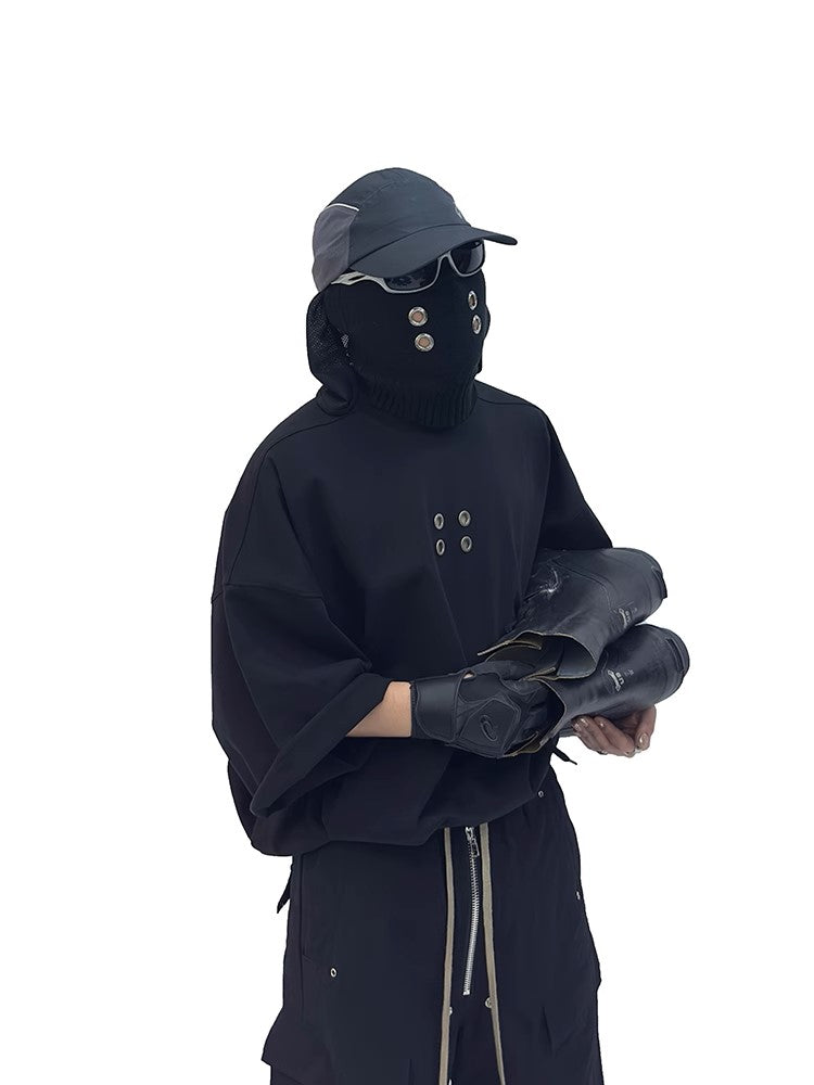 Studs Heavyweight Washed Rolled Hem Oversize Short Sleeve T-Shirt WN16976