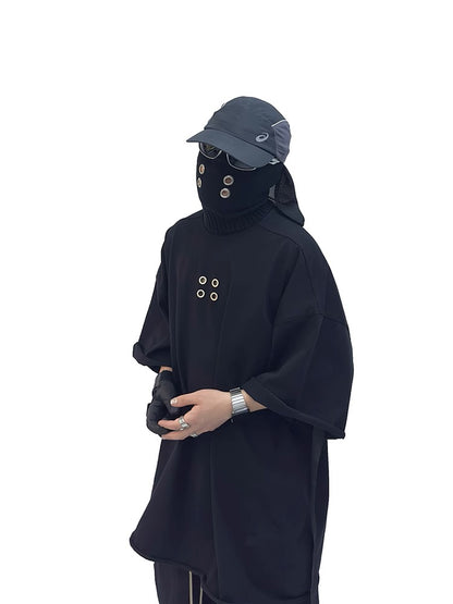 Studs Heavyweight Washed Rolled Hem Oversize Short Sleeve T-Shirt WN16976