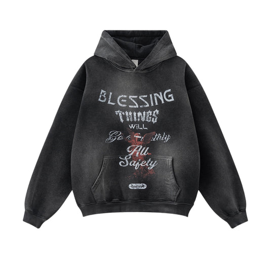 Washed Oversize Print Hoodie WN7859