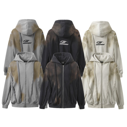 Fleece Lining Oversize Patchwork Zipper Hoodie WN10918