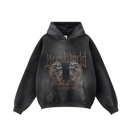 Heavyweight China-Chic Lion Print Hoodie WN7870