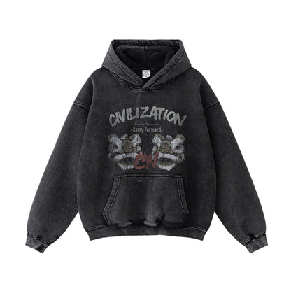 Water Washed Print Oversize Hoodie WN7887