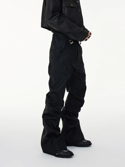 Waxed Coated Patchwork Flare Denim Jeans WN16979