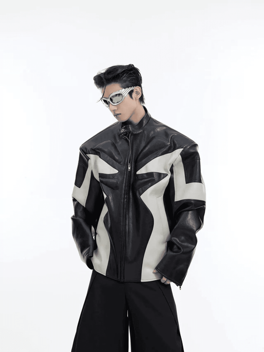 Color Blocking Motorcycle PU Leather Jacket WN4013
