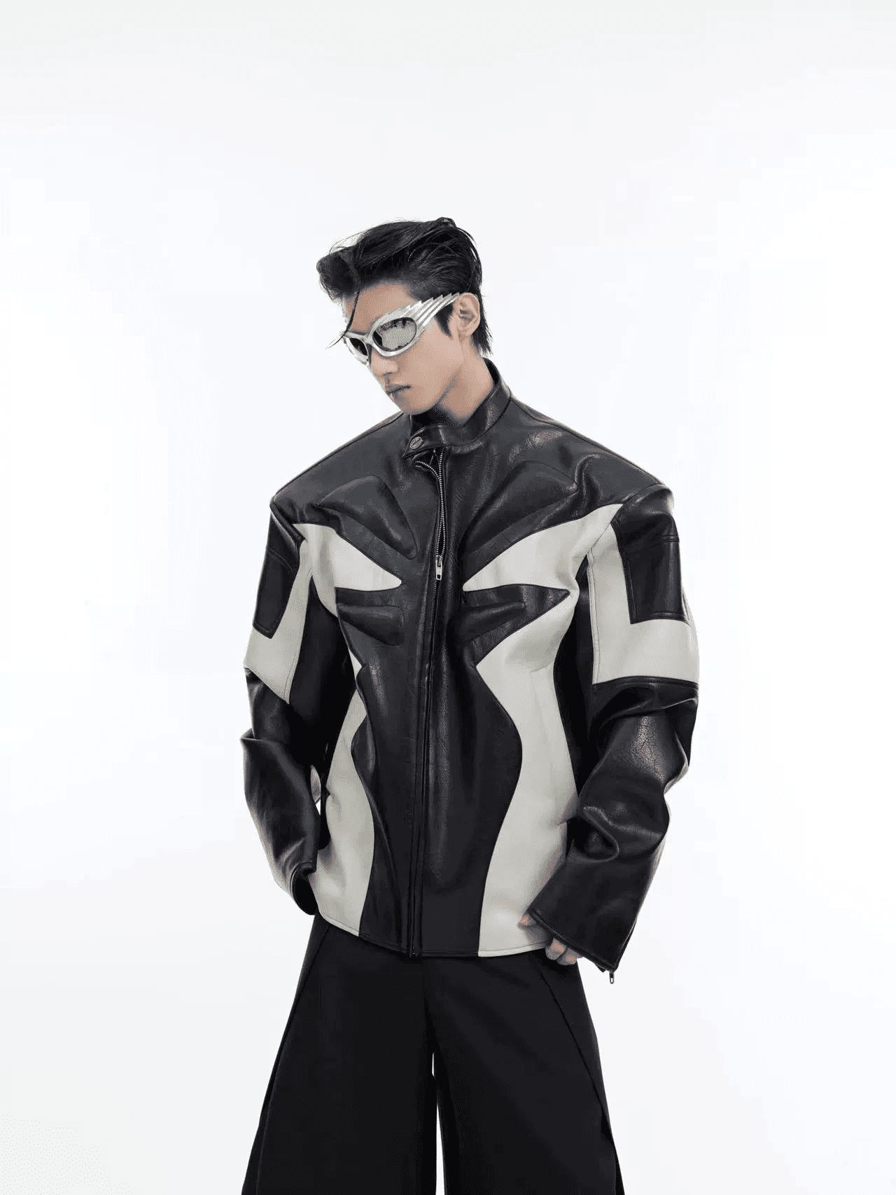 Color Blocking Motorcycle PU Leather Jacket WN4013