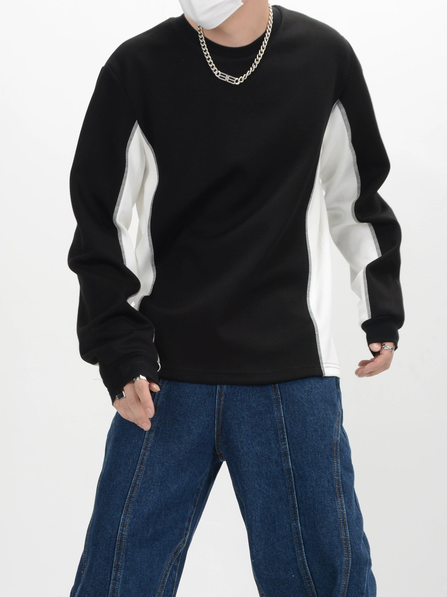Contrast Color Round Neck Long Sleeve T-Shirt WN4407