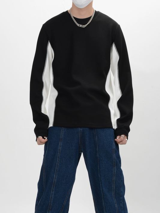 Contrast Color Round Neck Long Sleeve T-Shirt WN4407
