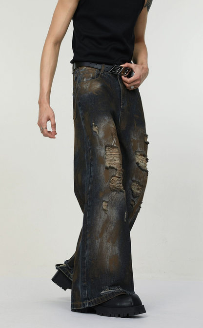 Damage Washed Denim Jacket & Damage Denim Jeans Setup WN3740