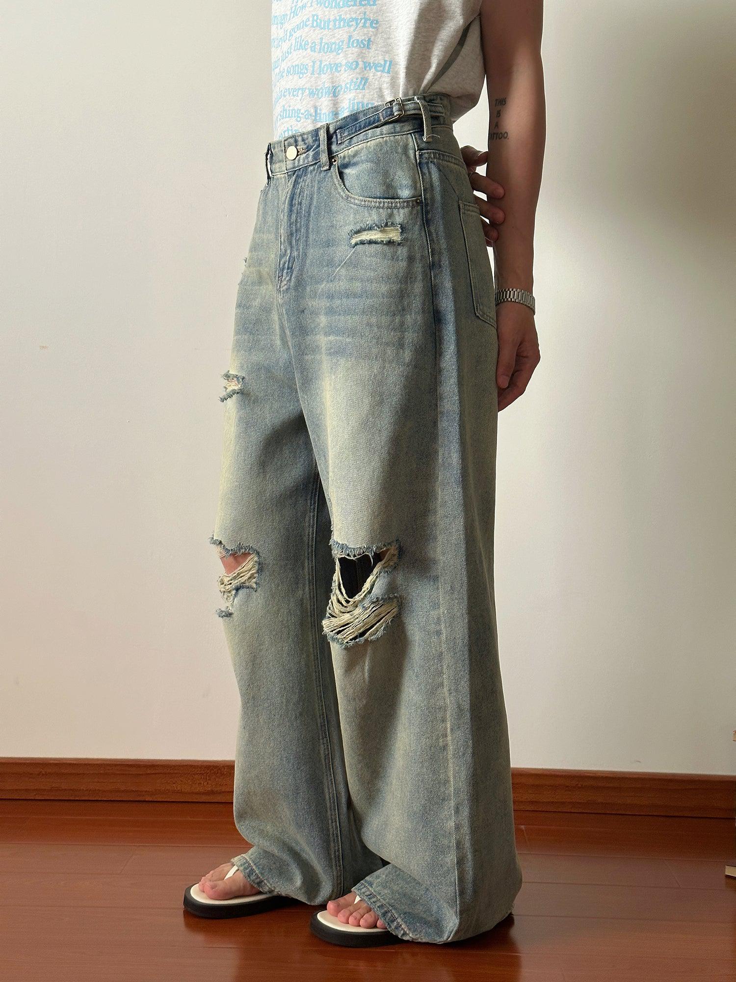 Damage Wide-leg Denim Jeans WN1831