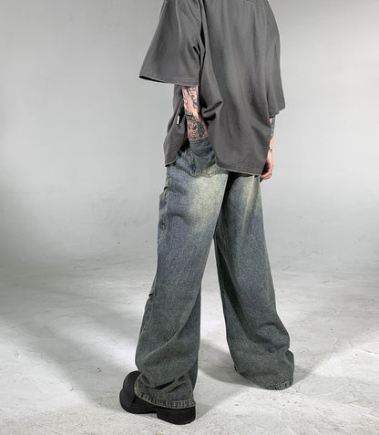 Deconstructed Hollow Metal Buckle Wide-leg Jeans WN1475