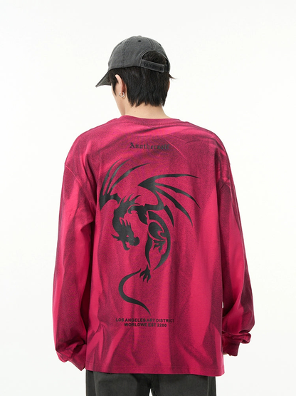 Dragon Print Oversize Long Sleeve T-Shirt WN4468