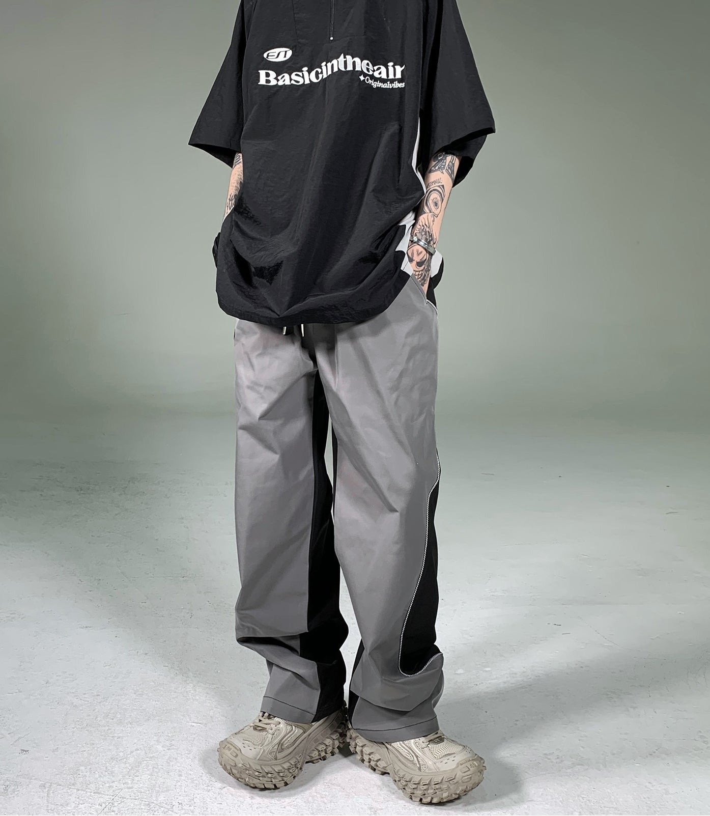 Embroidery Stitching Sporty Drawstring Wide Pants WN1585