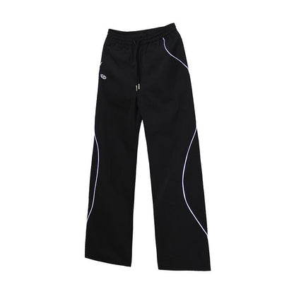 Embroidery Stitching Sporty Drawstring Wide Pants WN1585
