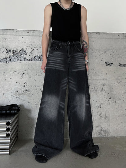 Full-length Wide-leg Washed Denim Jeans WN1870