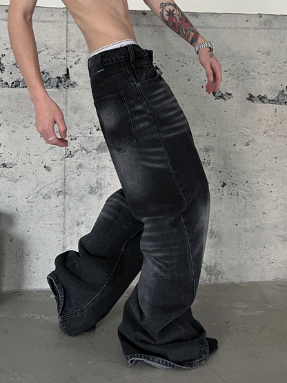 Full-length Wide-leg Washed Denim Jeans WN1870