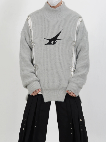High Neck Metal Buckle Knit Sweater WN4426