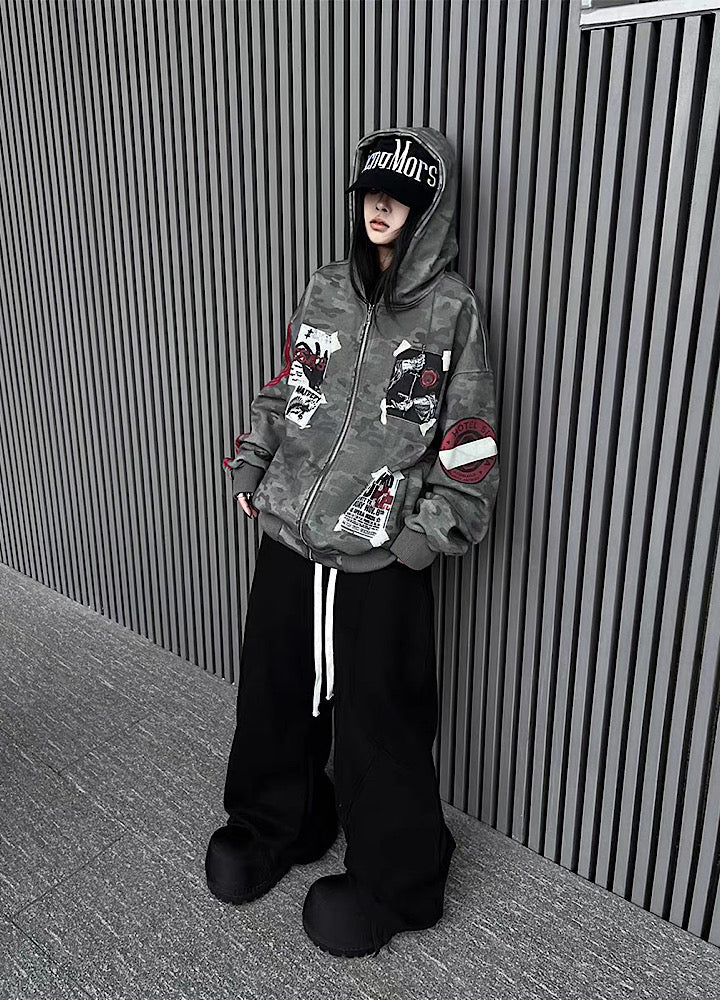Oversize Camoflage Zipper Hooide WN23930-K