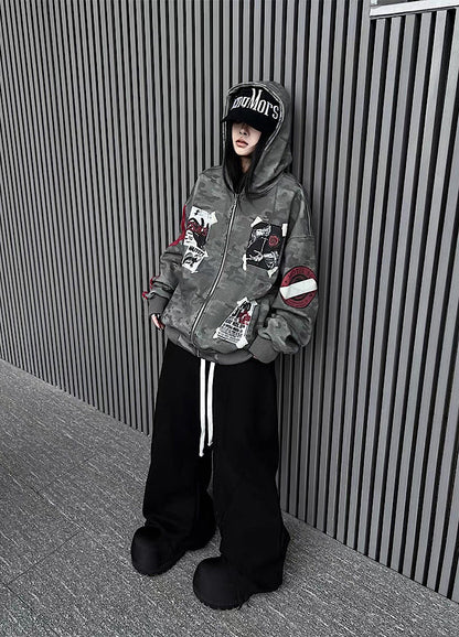 Oversize Camoflage Zipper Hooide WN23930-K