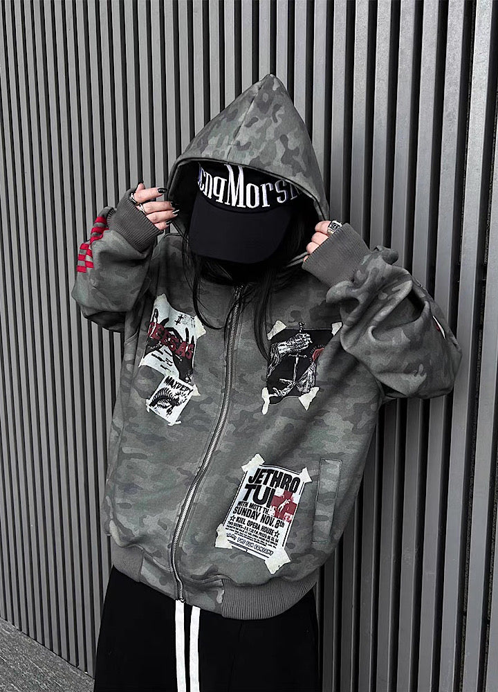 Oversize Camoflage Zipper Hooide WN23930-K