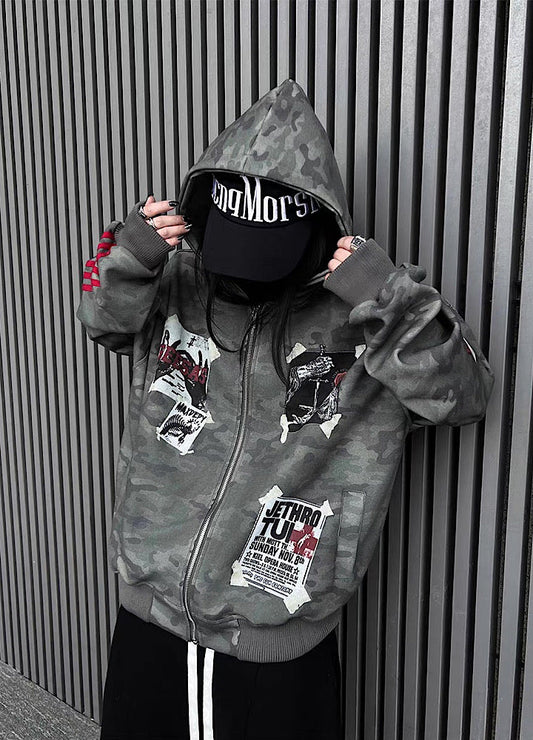Oversize Camoflage Zipper Hooide WN23930-K