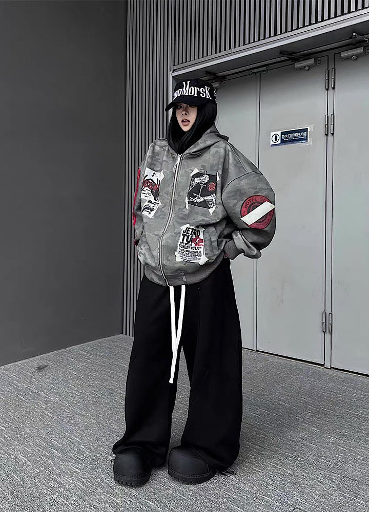 Oversize Camoflage Zipper Hooide WN23930-K