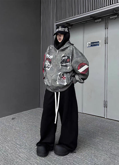 Oversize Camoflage Zipper Hooide WN23930-K