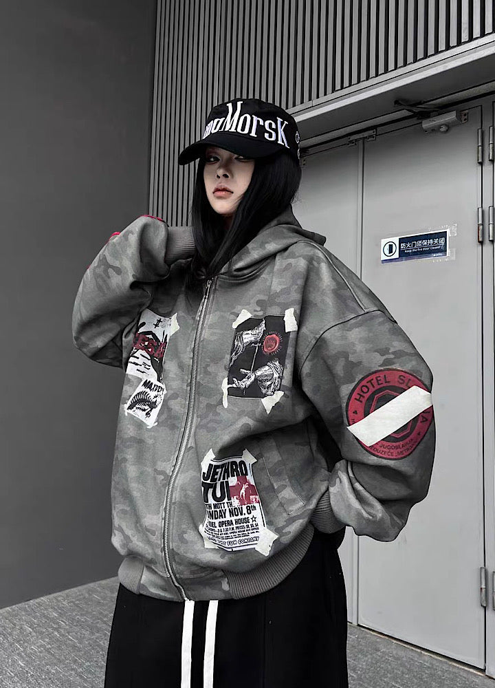 Oversize Camoflage Zipper Hooide WN23930-K