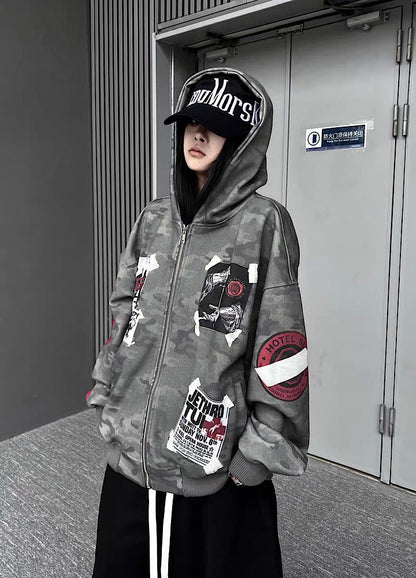Oversize Camoflage Zipper Hooide WN23930-K