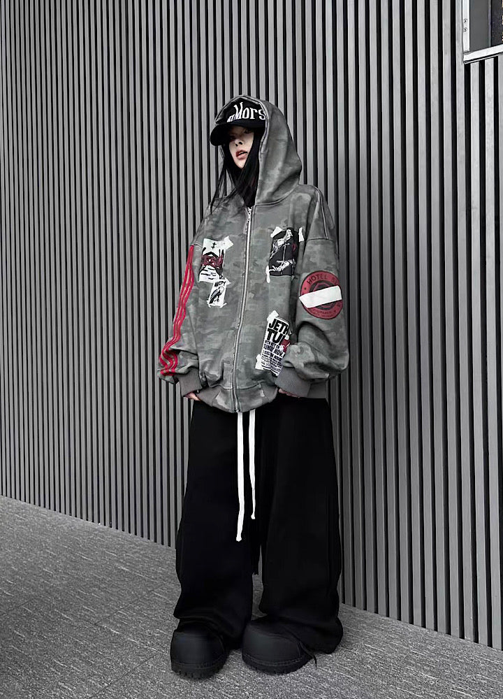 Oversize Camoflage Zipper Hooide WN23930-K