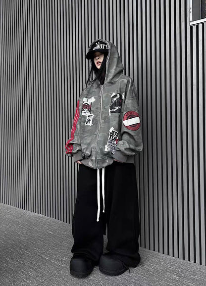 Oversize Camoflage Zipper Hooide WN23930-K