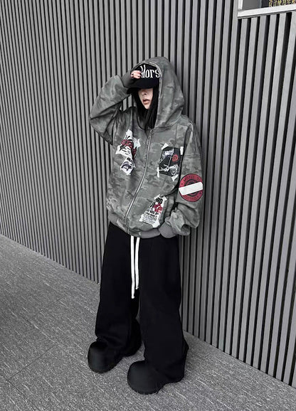 Oversize Camoflage Zipper Hooide WN23930-K