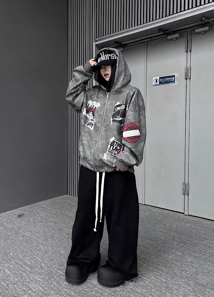 Oversize Camoflage Zipper Hooide WN23930-K