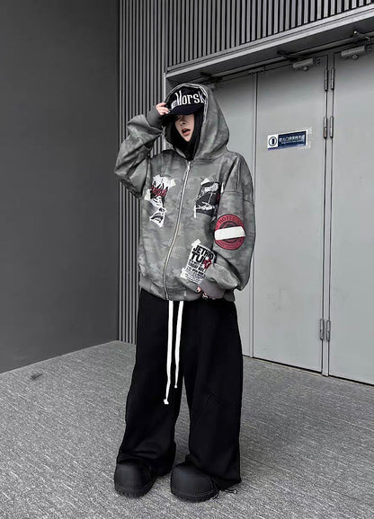 Oversize Camoflage Zipper Hooide WN23930-K