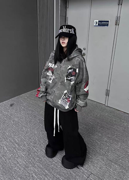 Oversize Camoflage Zipper Hooide WN23930-K