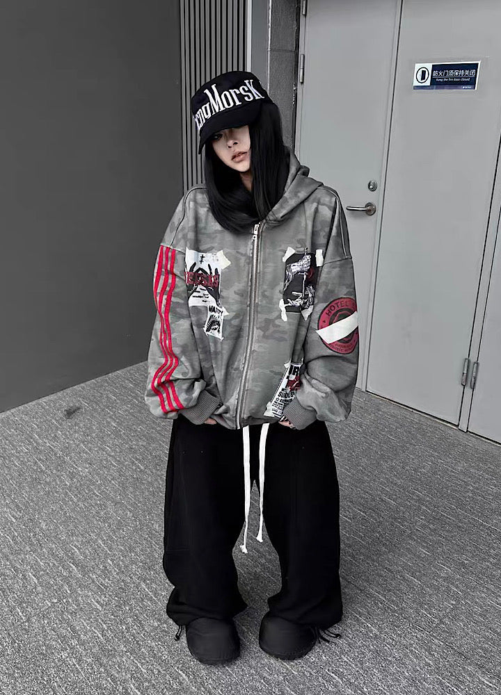 Oversize Camoflage Zipper Hooide WN23930-K